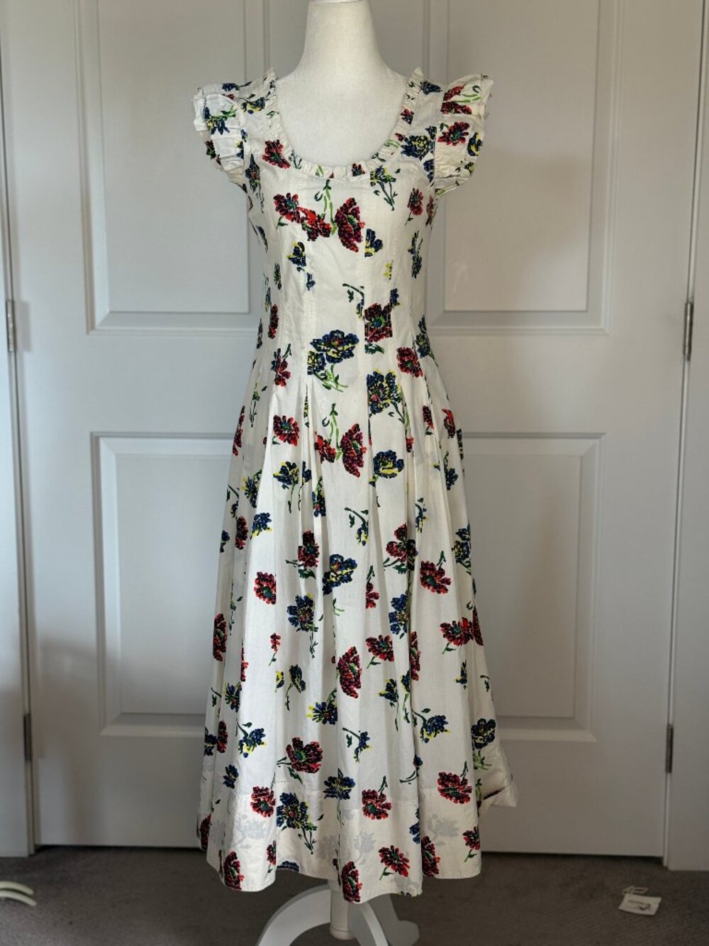 Ulla Johnson Floral Print midi dress corset back ruffle 4/XS